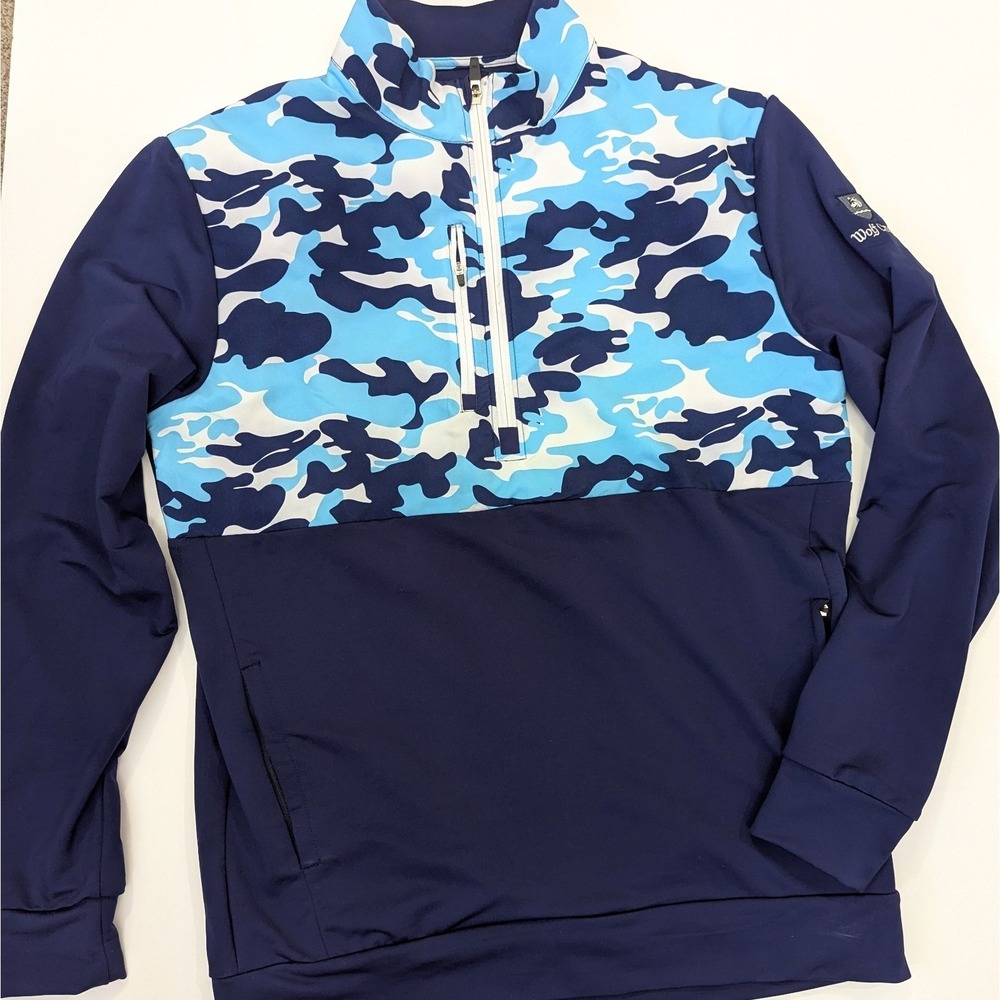 Straight Down Triumph 1/4-ZIP Golf Pullover Blue Camo Men's MEDIUM Wolf Creek